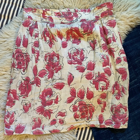 Vintage linen high waisted floral mini skirt - Picture 1 of 3